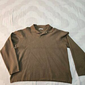 ZARA Pullover Sweater Top Womens Size Large Henley Collar Womens Sz L Army Green